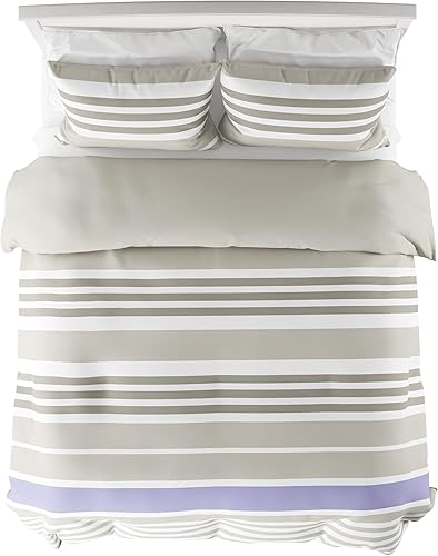 Miniatura 5 de Lavish Home Collection - Juego de edredón y fundas de almohada de 3 piezas, ropa de cama alternativa a rayas reversible y hipoalergénica, suave,