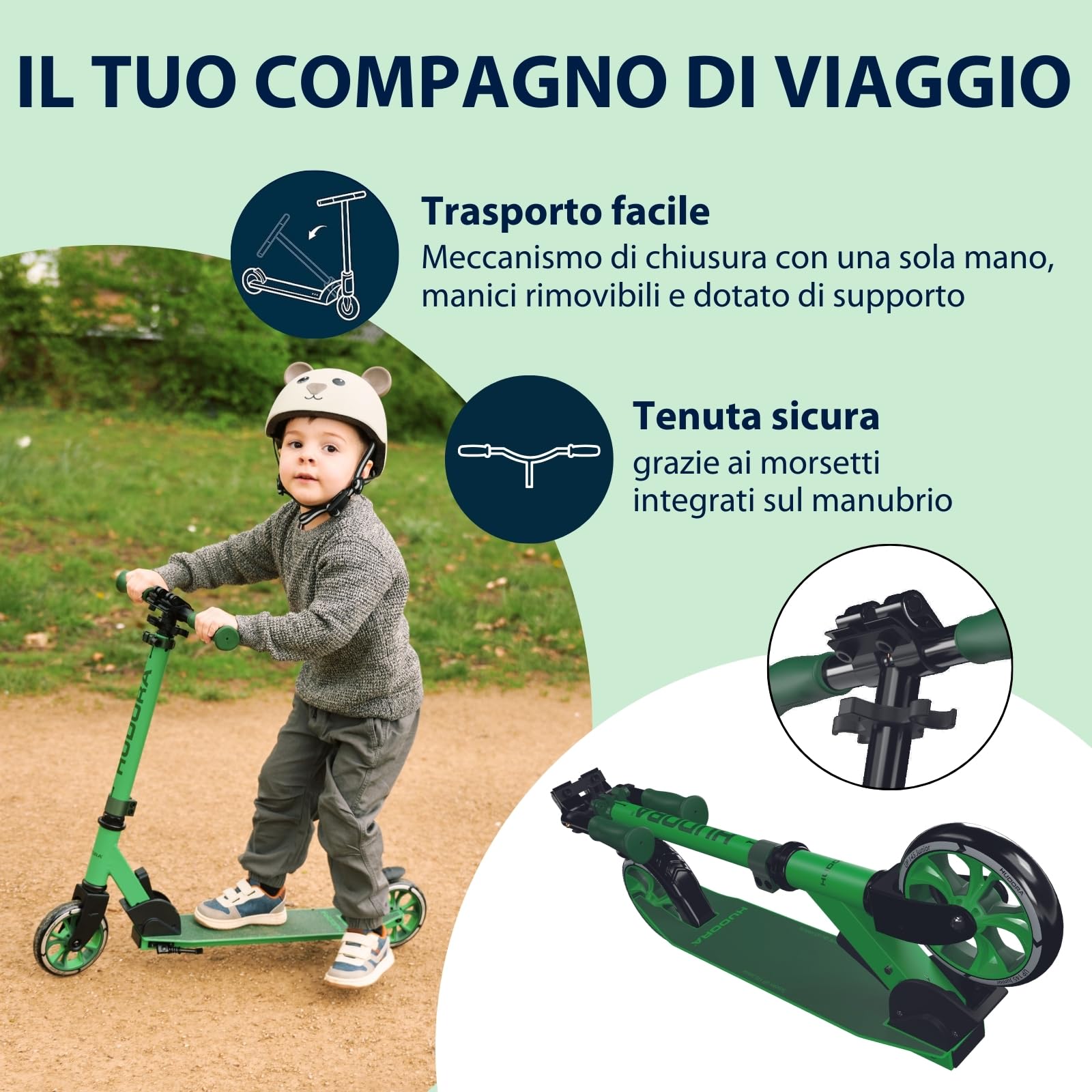 HUDORA Monopattino Up 145 Junior - Monopattino per bambini dai 3 anni sicuro e di qualità - Monopattino pieghevole con rotelle da 145 mm - Monopattino regolabile per ragazzi/e fino ai 60 kg