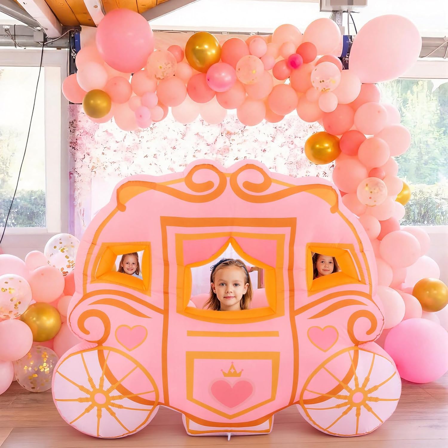 Soulchen 5 ft Princess Carriage Inflatable Outdoor Decoration Built-in Blower Pink Princess Birthday Party Decoration Photo Props Yard Sign for Girl Themed Party Patio Outdoor Decor