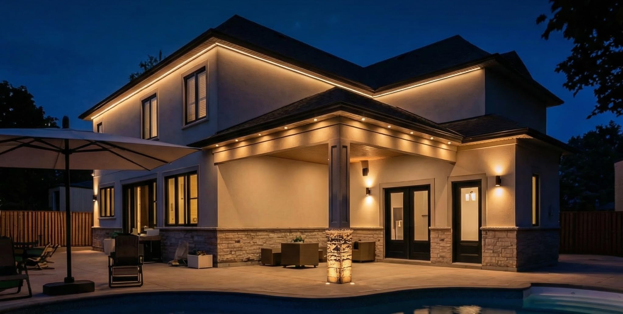 Inteligentna Girlanda Elewacyjna LED 24m 48 LED (2x12m) – Zewnętrzne Oświetlenie Domu RGBW i Ciepła Biel, Wodoszczelne Moduły IP67 Wi-Fi, Sterowanie Aplikacją Tuya i Pilotem, Możliwość Łączenia