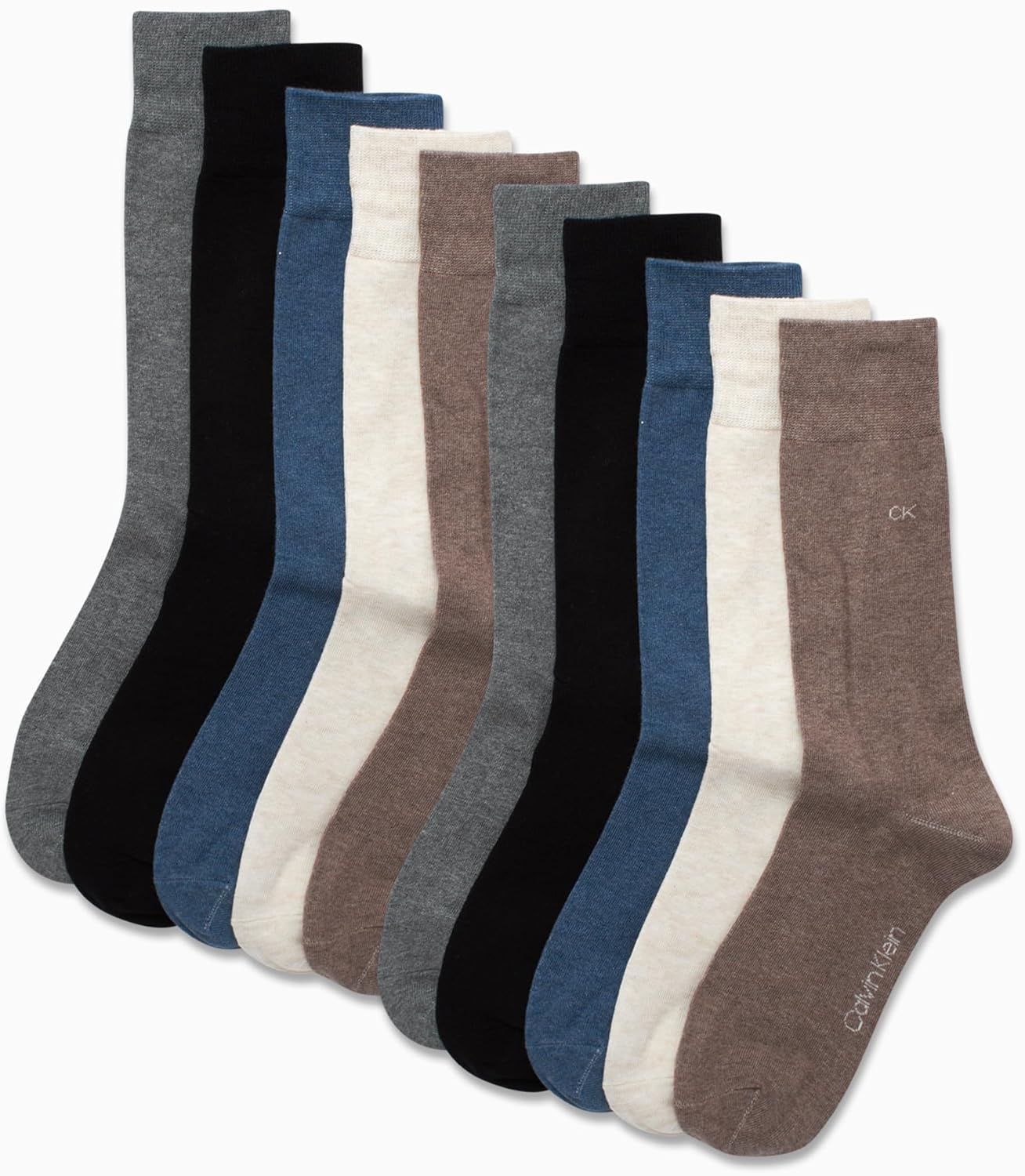 Calvin Klein Mens Dress Socks - 10 Pairs Soft Cotton Blend Crew Socks for Men - Classic Comfort Stay Up Cuff Mixed Pattern - Image 2