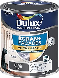 Dulux Valentine Peinture Ecran+ Multi-Supports Extérieure Façades - Crépis, Briques, Ciment, Enduit, Alu, Zinc, PVC - Couleur Longue Tenue - Mat Gris Anthracite 1L