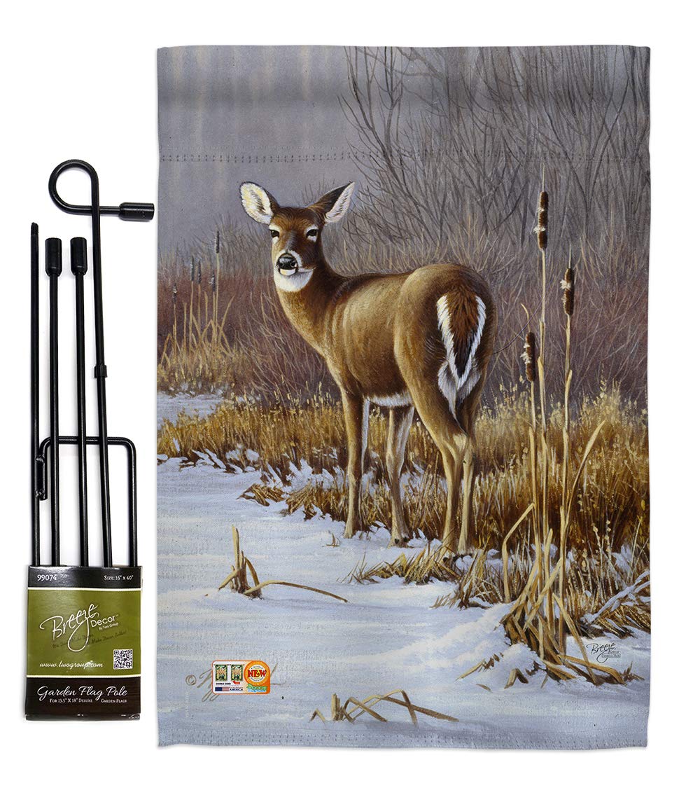 Breeze Decor BD-WL-GS-110062-IP-BO-D-US12-AL 13 x 18.5 in. on Alert Nature Wildlife Vertical Double Sided Mini Garden Flag Set with Banner Pole