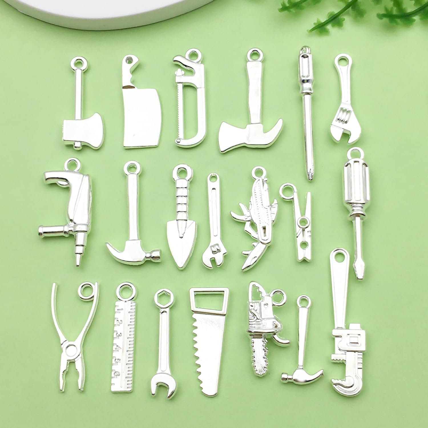 80pcs Bright Silvery New Tool Series Hammer, Wrench, Screwdriver, Measuring Tool Pendant Jewelry Making DIY Keychain Earrings Pendant Various Design Charms for Jewelry Making Bracelets Necklace (SN903) - Image 2