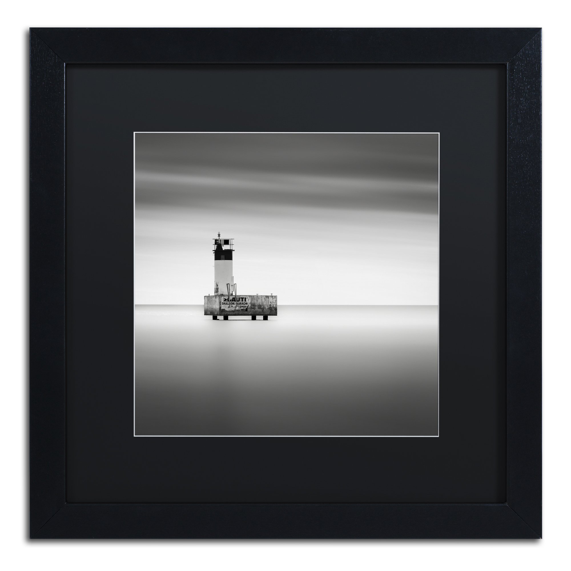 Trademark Fine Art Warning Sign by Dave MacVicar Frame, 16 by 16", Black Matte