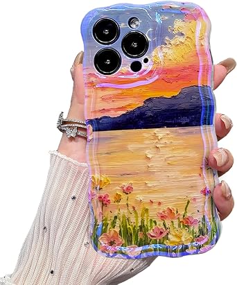 iPhone 16 Pro Max Case, Retro Oil Painting Flower Wave Frame Phone Cover