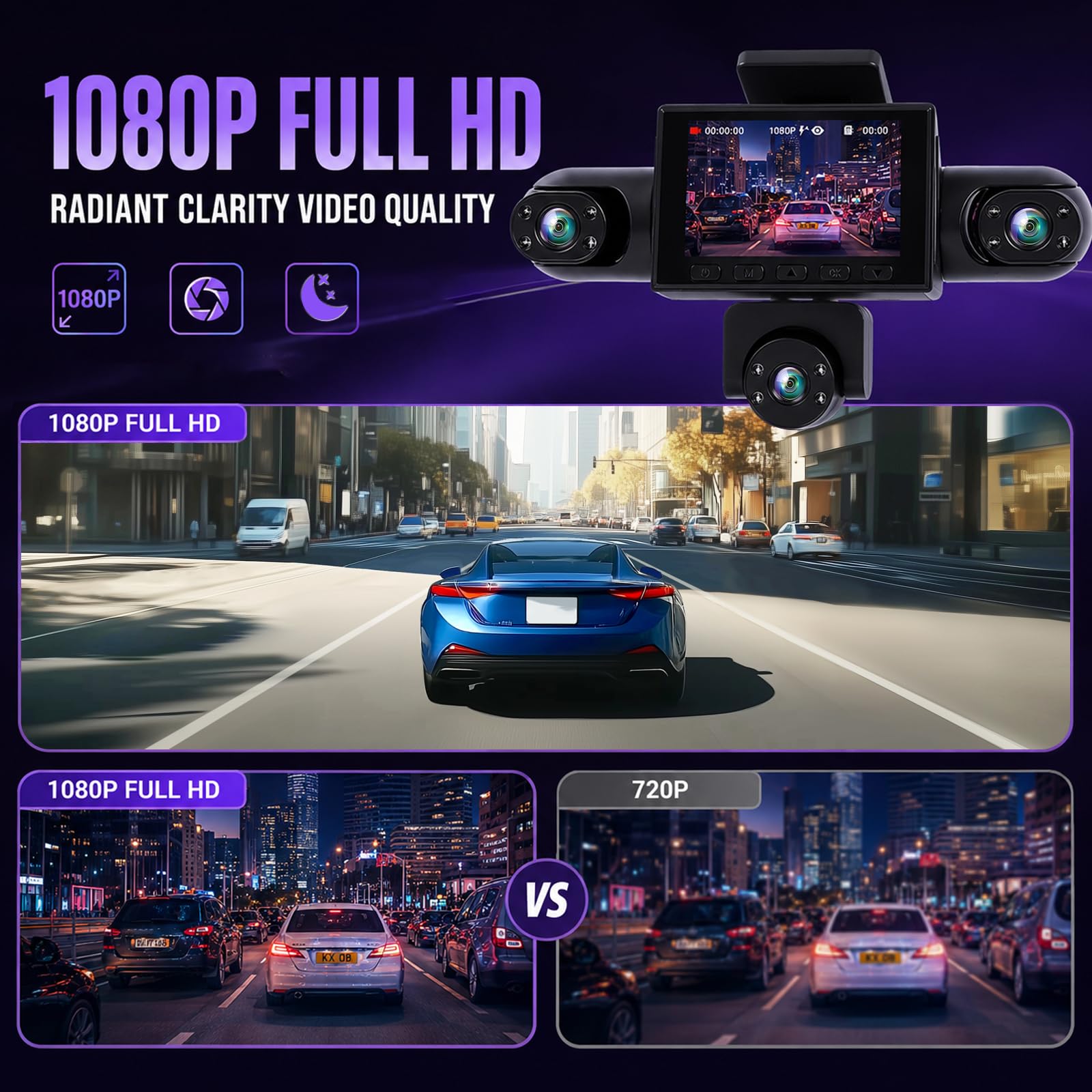 NHOPEEW 1080P Dash Cam 5 kanałów - pętla i ekspozycja kompensowana