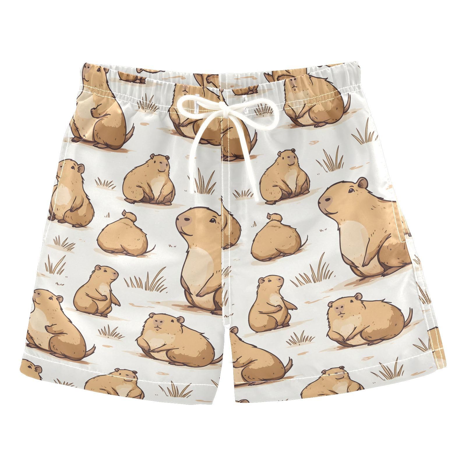 senya Pattern Depicting Capybaras Boys Swim Trunks Toddler Shorts Swimwear Boardshorts Multicoloured