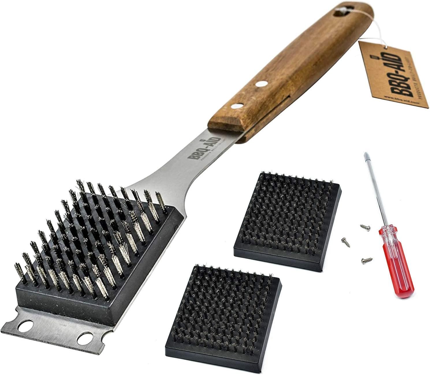 BBQAID Grill Brush and Scraper with 2 Replacement Heads
