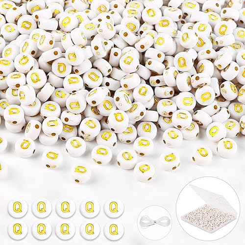 500 cuentas del alfabeto redondas de 0.157 x 0.27 pulgadas (0.157 x 0.276 in), cuentas de letras blancas doradas para pulseras, fabricación de