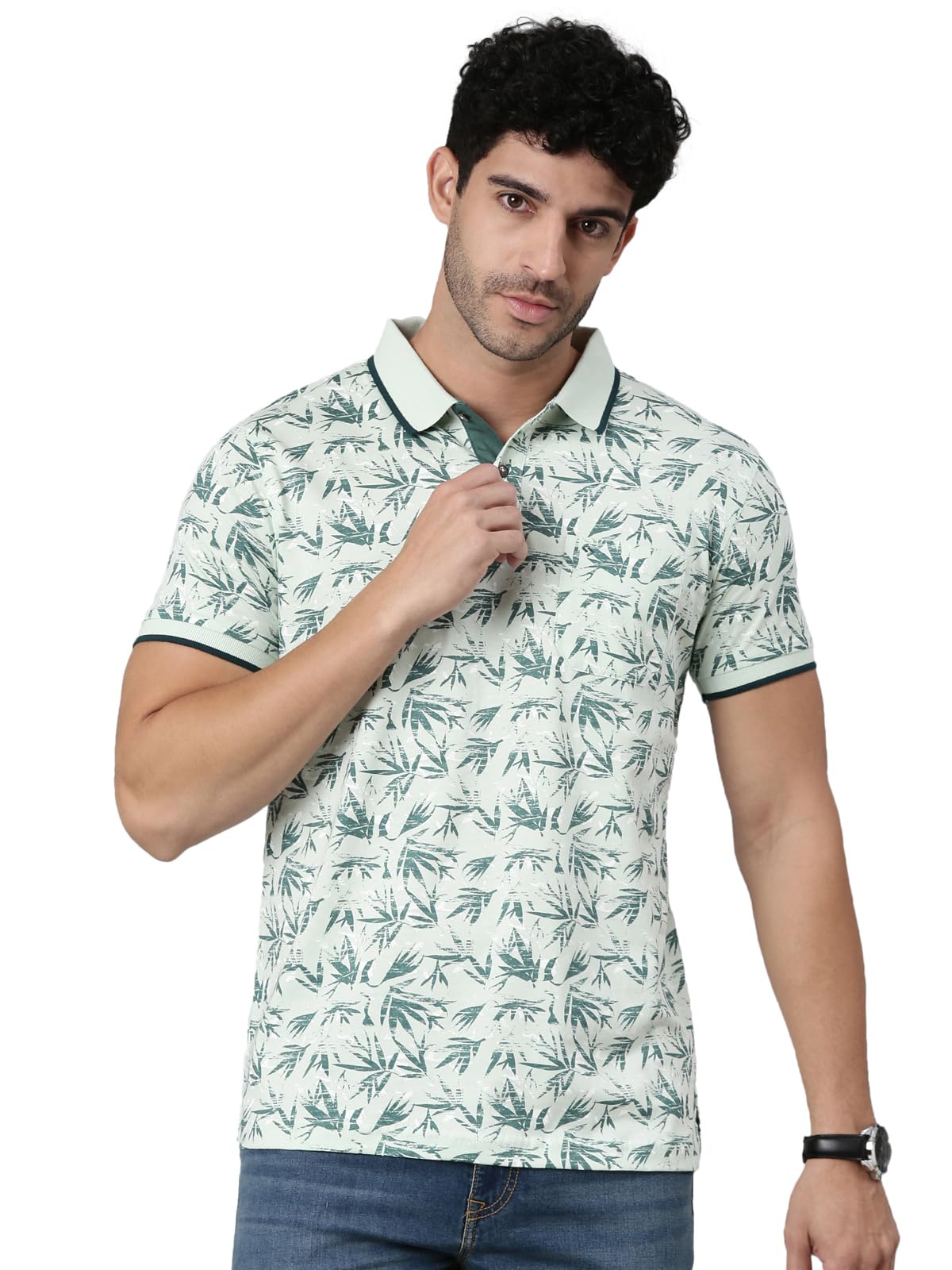 classic polo Men's Half Sleeve Polo Neck Slim Fit All-Over Print Cotton T-Shirt-picture-30