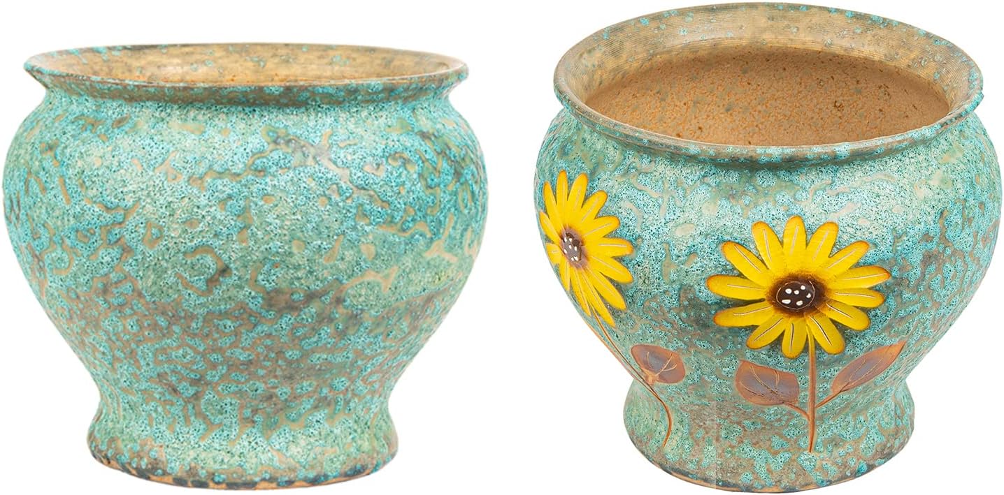 Sungmor Ceramic Planter Pot with Drainage Hole, Indoor Outdoor Large Succulent Flower Pot, 9 Inch Hand Painted Clay Plant Pot, Decorative Ceramic Planter Container