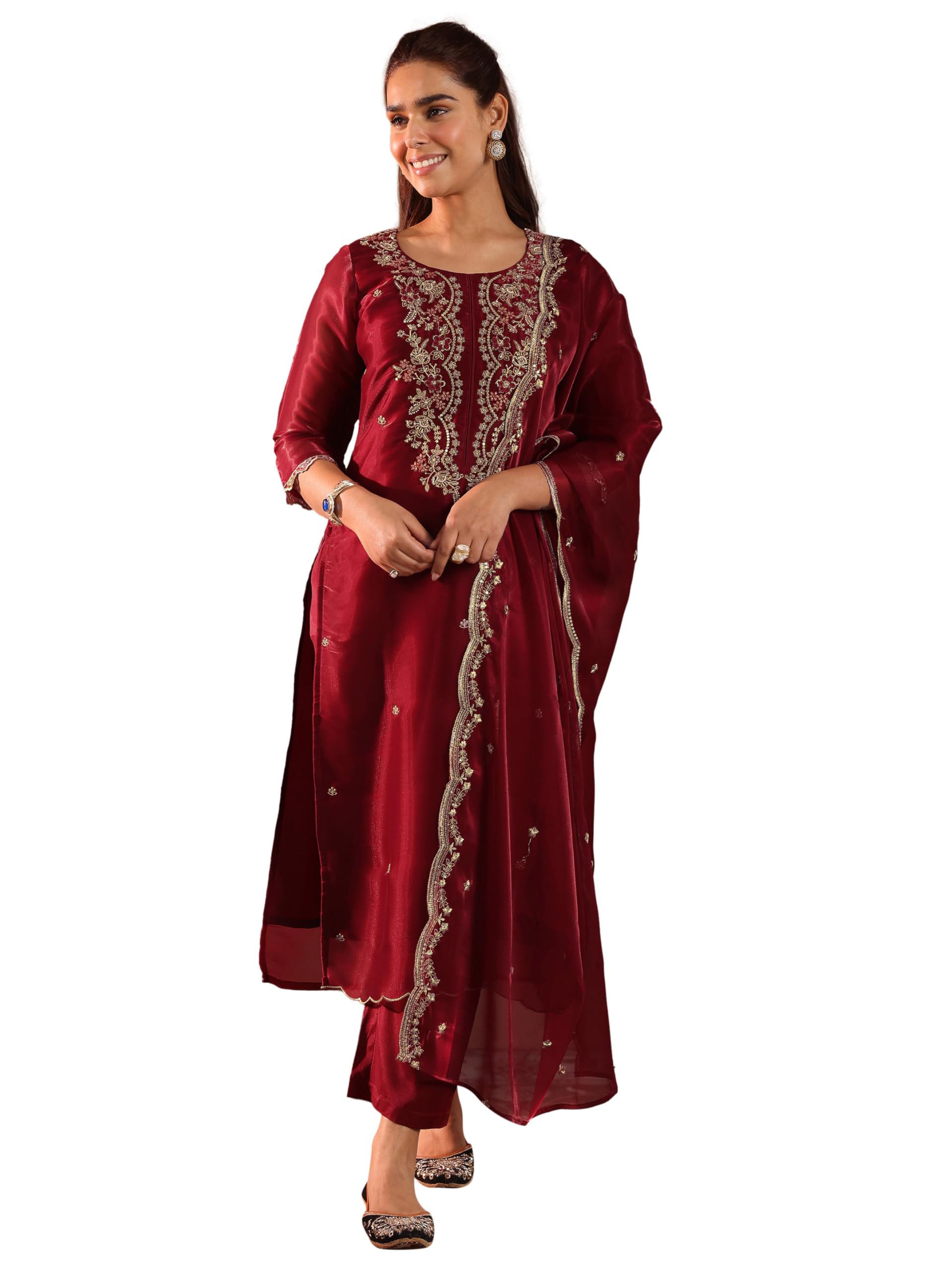 libas Womens Yoke Design Silk Blend Straight Kurta With Trousers and Dupatta-picture-39