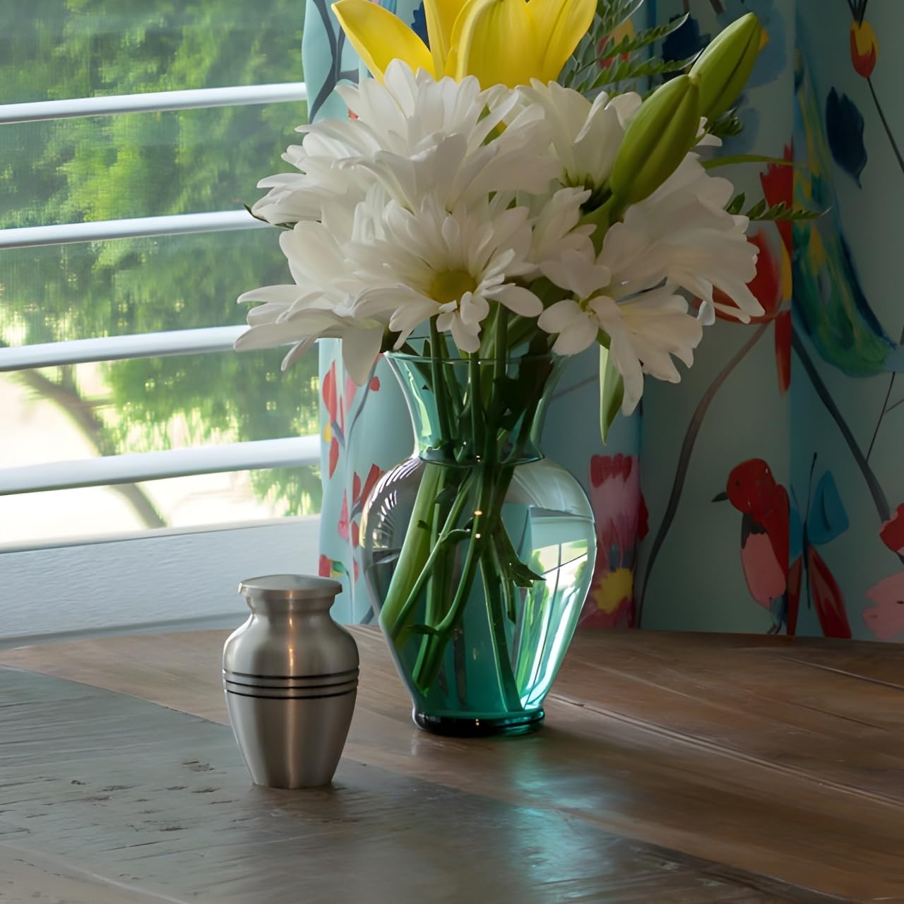 Classic Three Bands Pewter Urn for Ashes - Mini Size Brass Memorial Urn, Gray Silver Design, 3.5 Cubic Inches, 2.75 Inch Funeral Urn