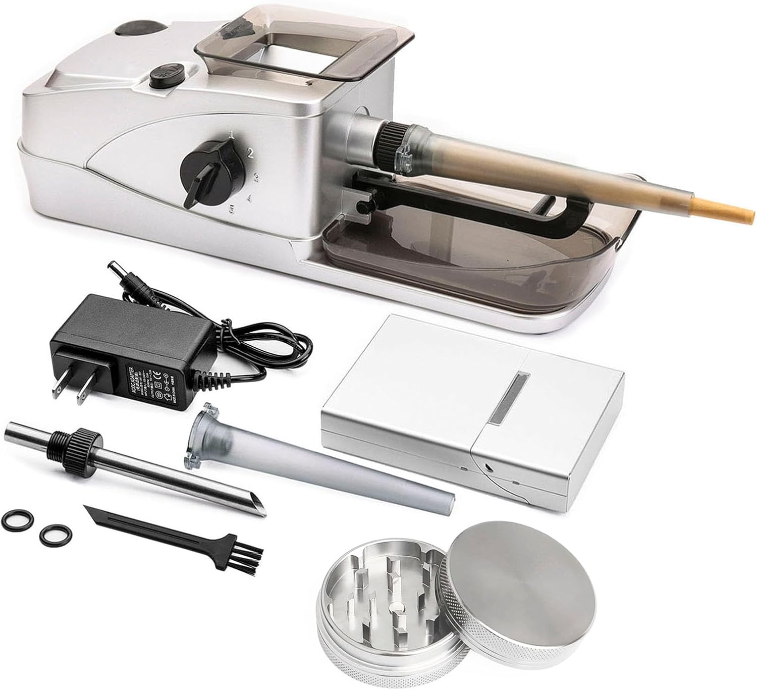 Electric Cone Rolling Machine Set with Manual Herb Grinder and Pre-Roll Holder Case can Grind,Electric Filled and Pack Cones,Electric Cone Loader for King Size Cones Electric Cone Rolling Machine Set with Manual Herb Grinder and Pre-Roll Holder Case can Grind,Electric Filled and Pack Cones,Electric Cone Loader for King Size Cones