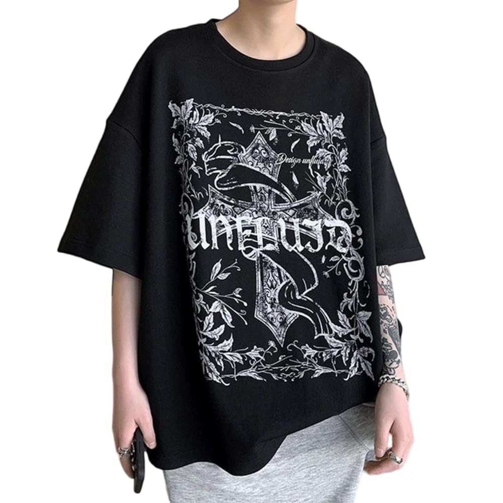 Men Women Y2K Gothic T-Shirt Grunge Cross Graphic Tees Punk
