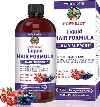 Liquid Hair Formula Vitamins for Women w/2500mcg Biotin,Blueberry Pomegranate Flavor Multivitamin Supplement for Thicker Hair,Glowing Skin & Strong Nails,16 Fl Oz Blueberry Pomegranate Flavor-1