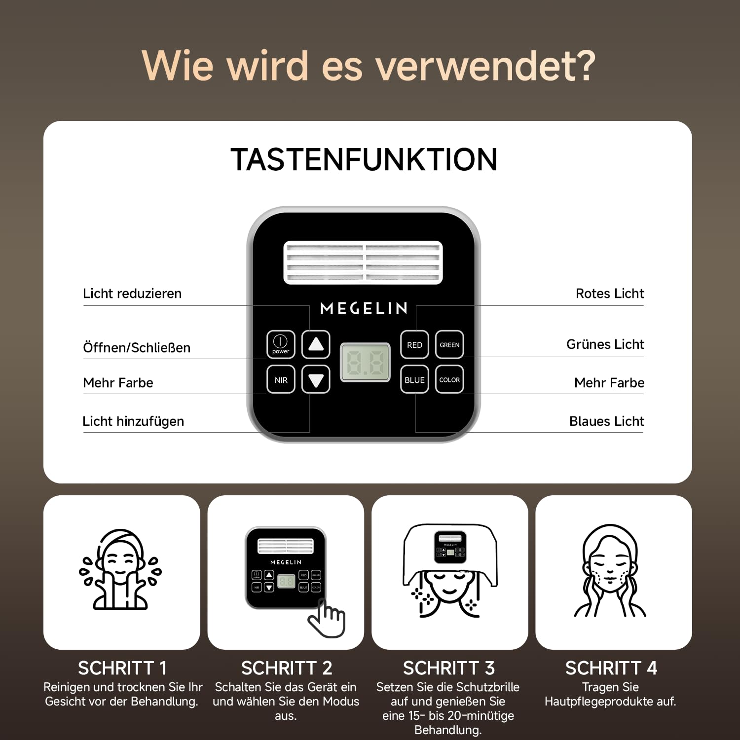MEGELIN LED Lichttherapiegerät mit 8 Farben, U-förmige Infrarot Rotlichtlampe für Gesicht,Lichttherapie LED-Gesichtsmaske, Rücken & Körper