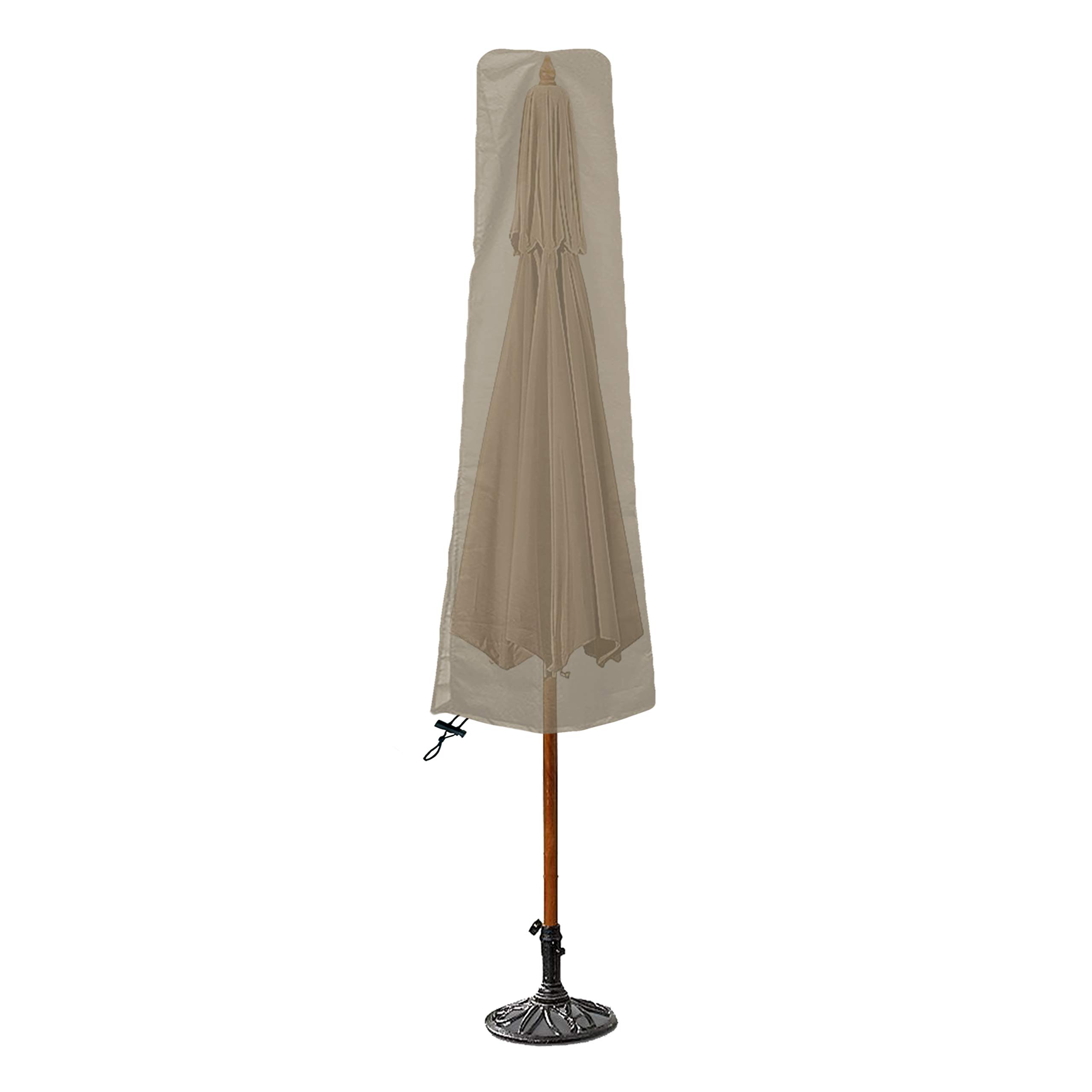 Pokrowiec na parasol na patio na zewnątrz 350 ml wodoodporny - 100% odporny na promieniowanie UV i warunki atmosferyczne pokrowiec na parasol - wytrzymałe pokrowce na meble na patio z kieszeniami powietrznymi i sznurkiem do wygodnego dopasowania (beżowy)