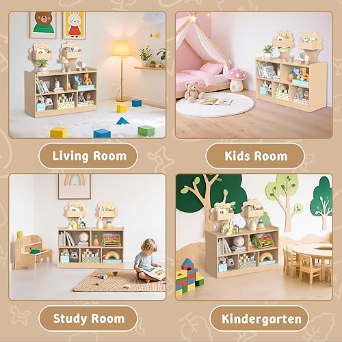 Miniatura 7 de Acenova Montessori Estante de almacenamiento de juguetes con 7 compartimentos, estantería Montessori de madera y almacenamiento de juguetes con