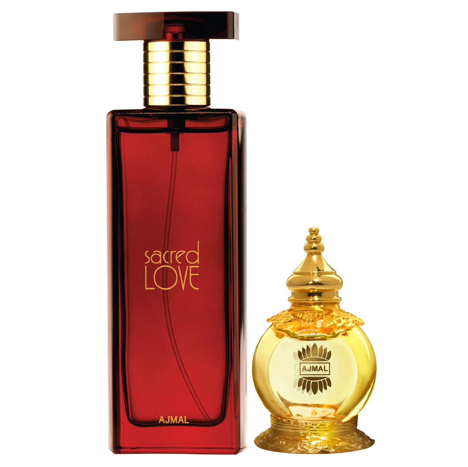 AJMAL Sacred Love EDP Floral Musky Perfume 50 ml for Women and Mukhallat AL Wafa Concentrated Perfume Oil Oriental Musky Alcohol-free Attar 12 ml for Unisex