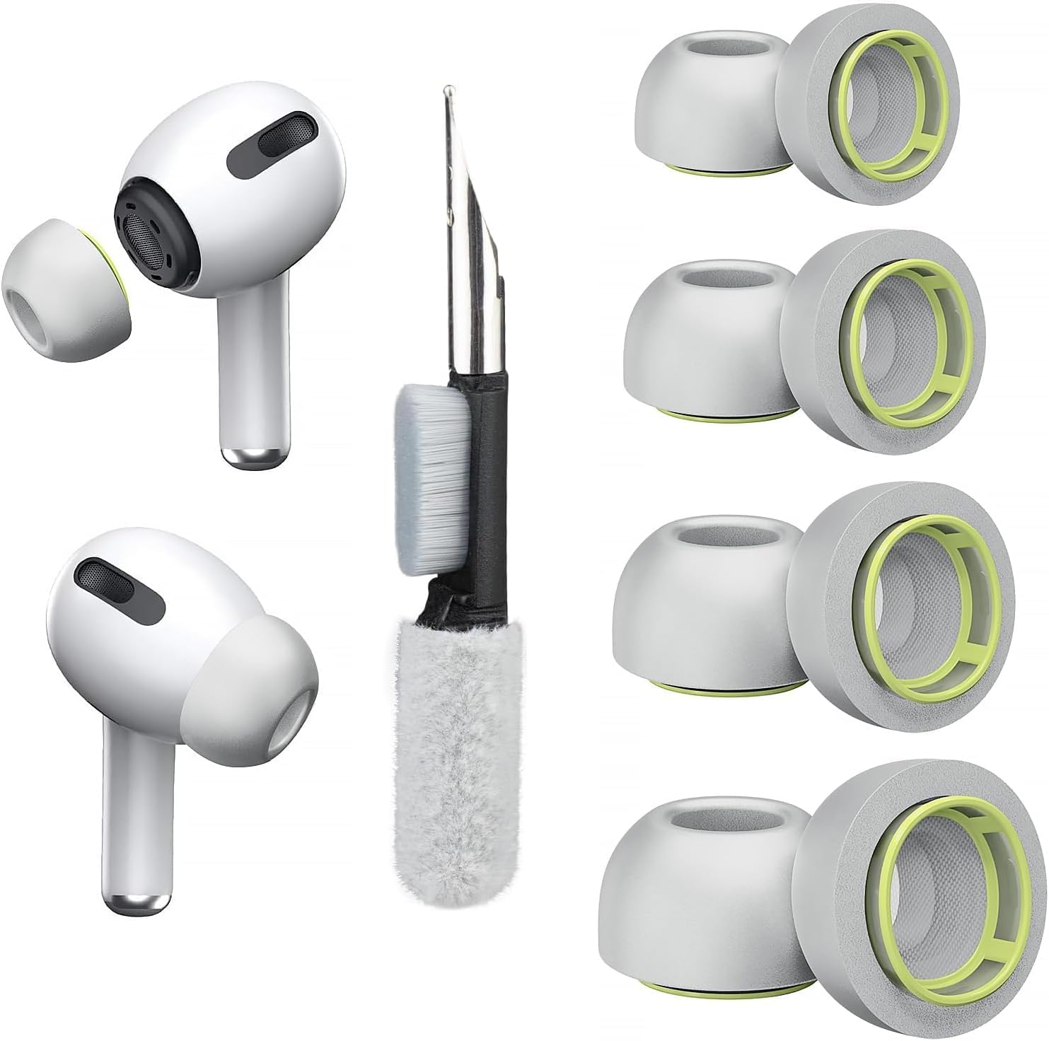 4 Pair Memory Foam Ear Tips for AirPods Pro 1st/2nd Gen – Enhanced Comfort, Noise Cancellation & Secure Fit with Storage Box & Cleaning Pen Foam Earbud Tips (Gray)