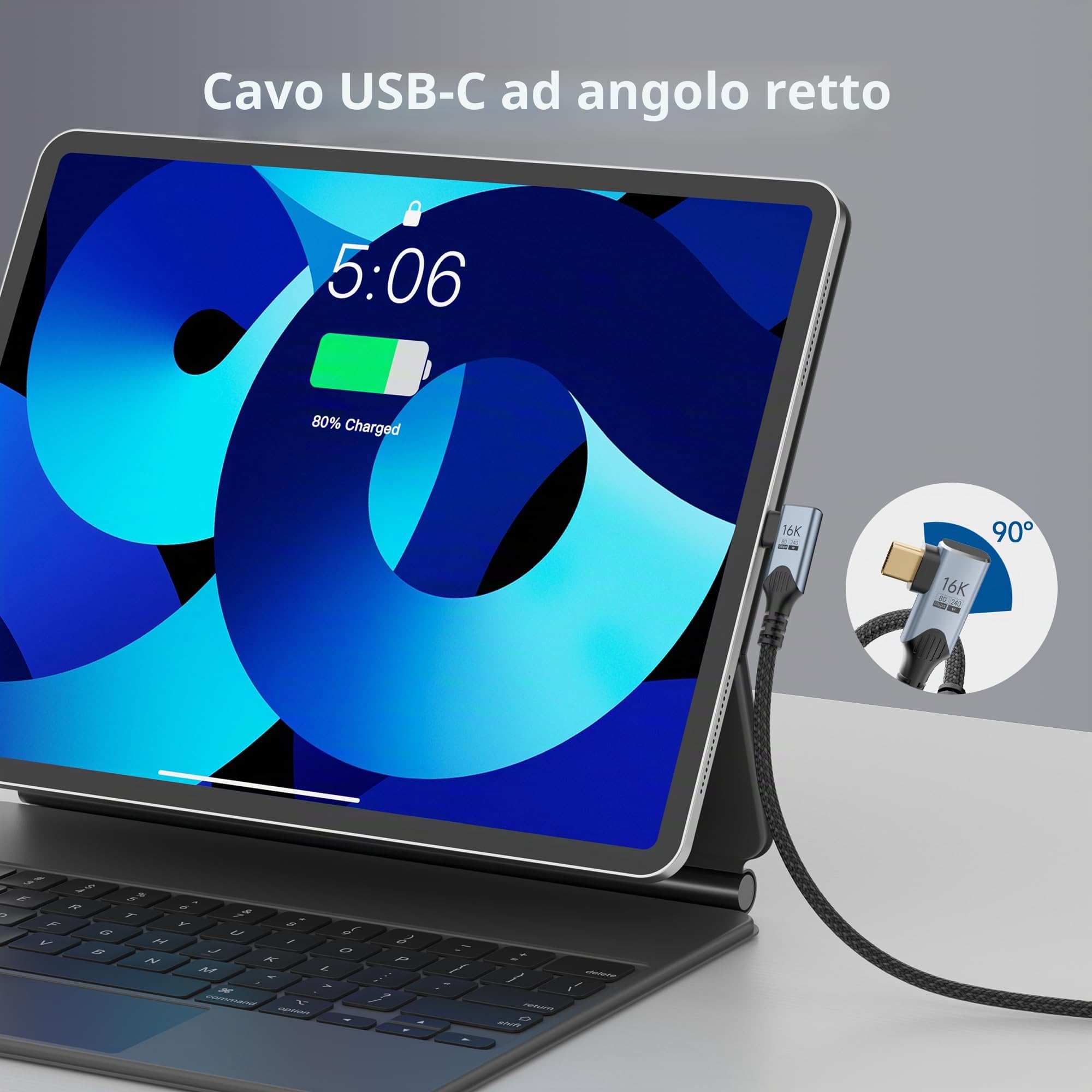 cavo usb 5 type-c 80 gbps Compatibile con Thunderbolt 5 angolo retto lungo 3 M,Supporta 240W,Video 16K@60Hz 8K@120Hz,cavo usb c dati alta velocità per Thunderbolt 4,USB 4,eGPU,Laptop