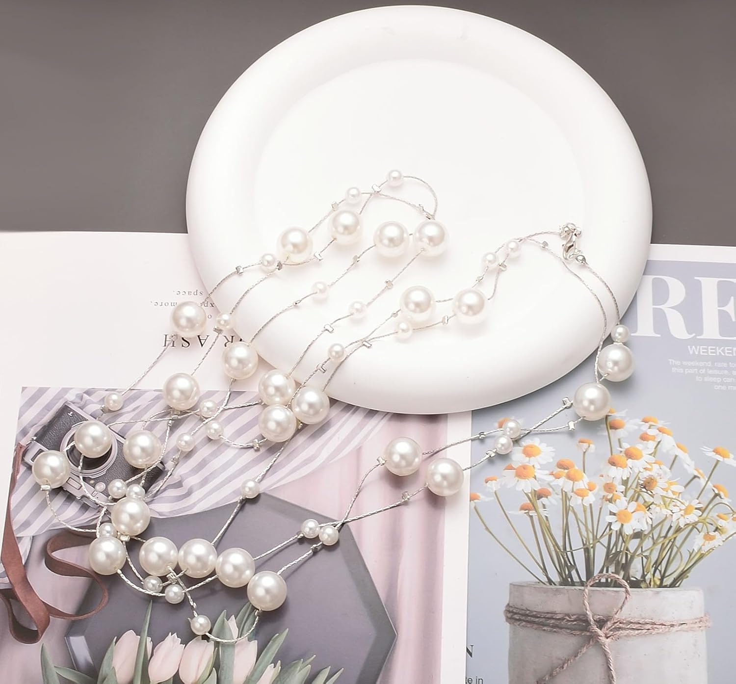 Aleasha Extra Long Pearl Necklace 68" Faux Pearl Multi Strand Gold Necklaces for Women White Pearl Layered Necklace Wedding Party Prom Costume Jewelry - Image 7