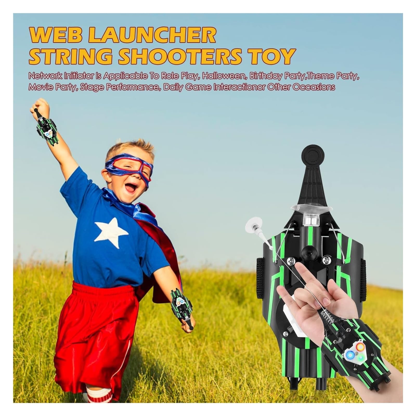 Lanciatore di ragnatele, Spara ragnatele con luce, giocattolo a corda for lanciare , giocattoli educativi divertenti for giochi di ruolo e cosplay for ragazzi ragazze