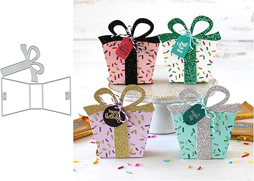 Suds&WH Caja de regalo troquelados de metal, lazo de flores, caja de dulces, troqueles de corte de tarjetas cuadradas, plantillas para álbumes de