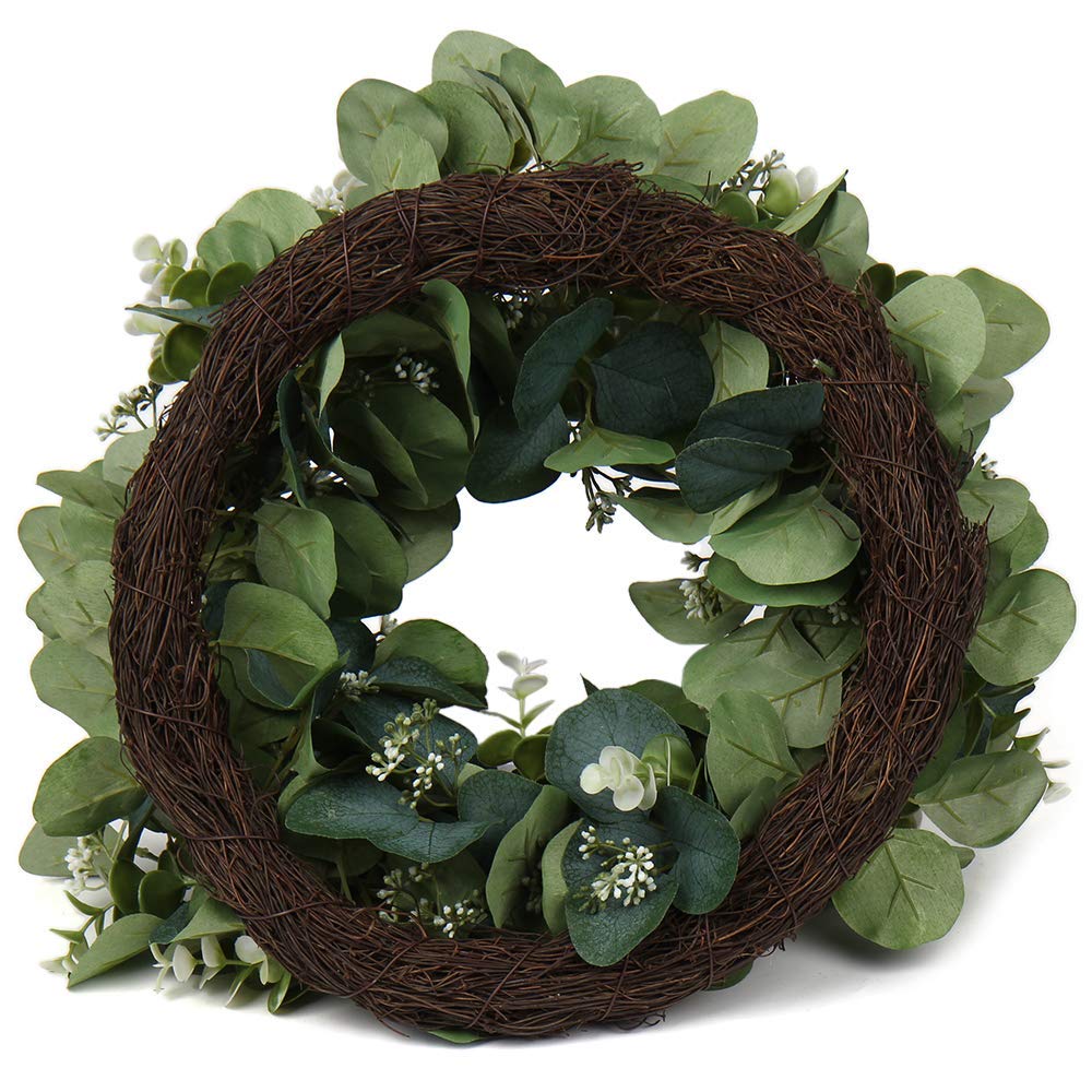 20" Artificial Eucalyptus Wreath Greenery Wreath Decor Farmhouse Front Door Porch Wall Window Porch Home Decoration Faux Green Leaf Spring Wreath