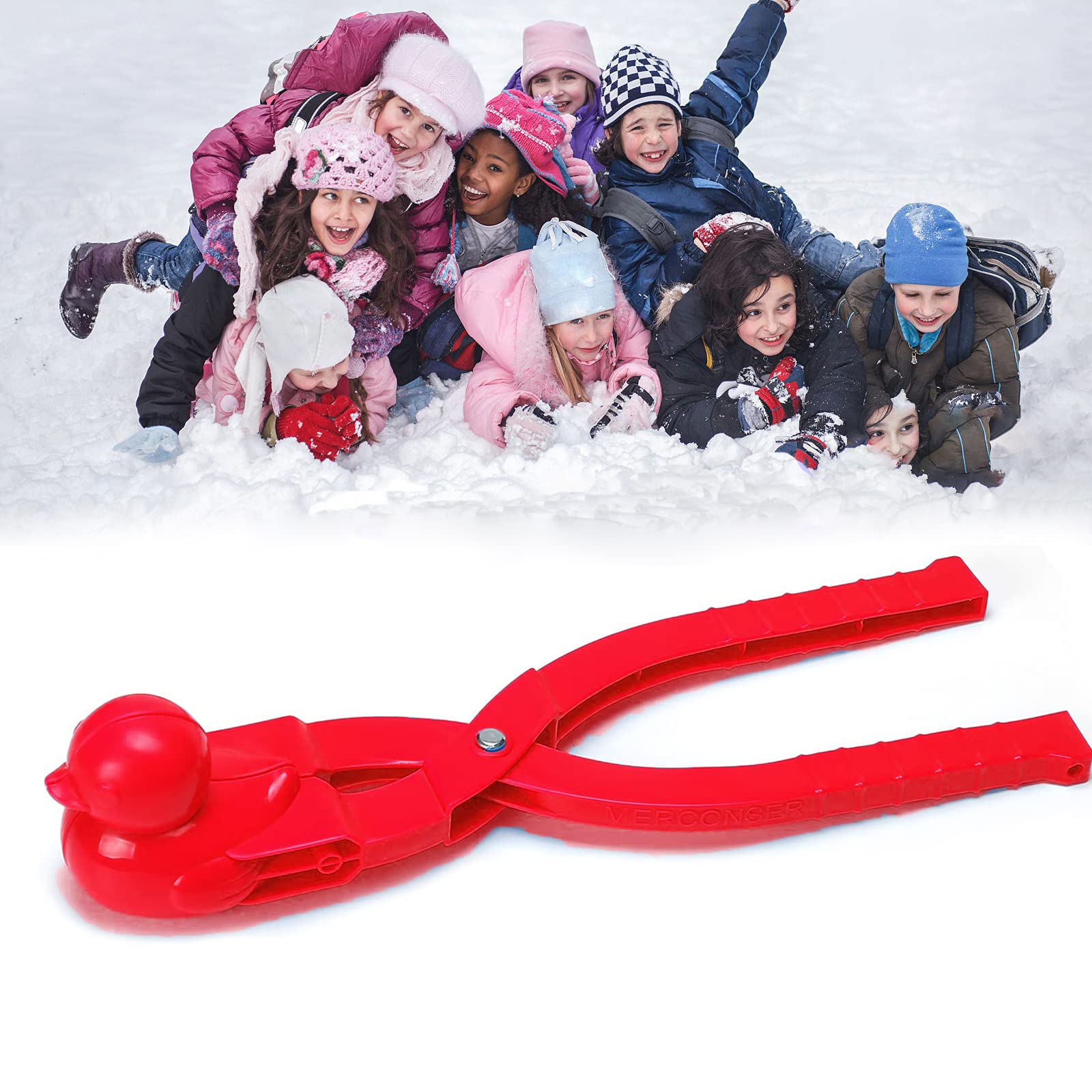 KASTWAVE Snowball Maker Toys, Game Clip Spherical Duck Snowman Heart Snow Ball Clip Sand Mold Tool Beach Sand Toy Fun Winter for Outdoor Toy Fight (Red)