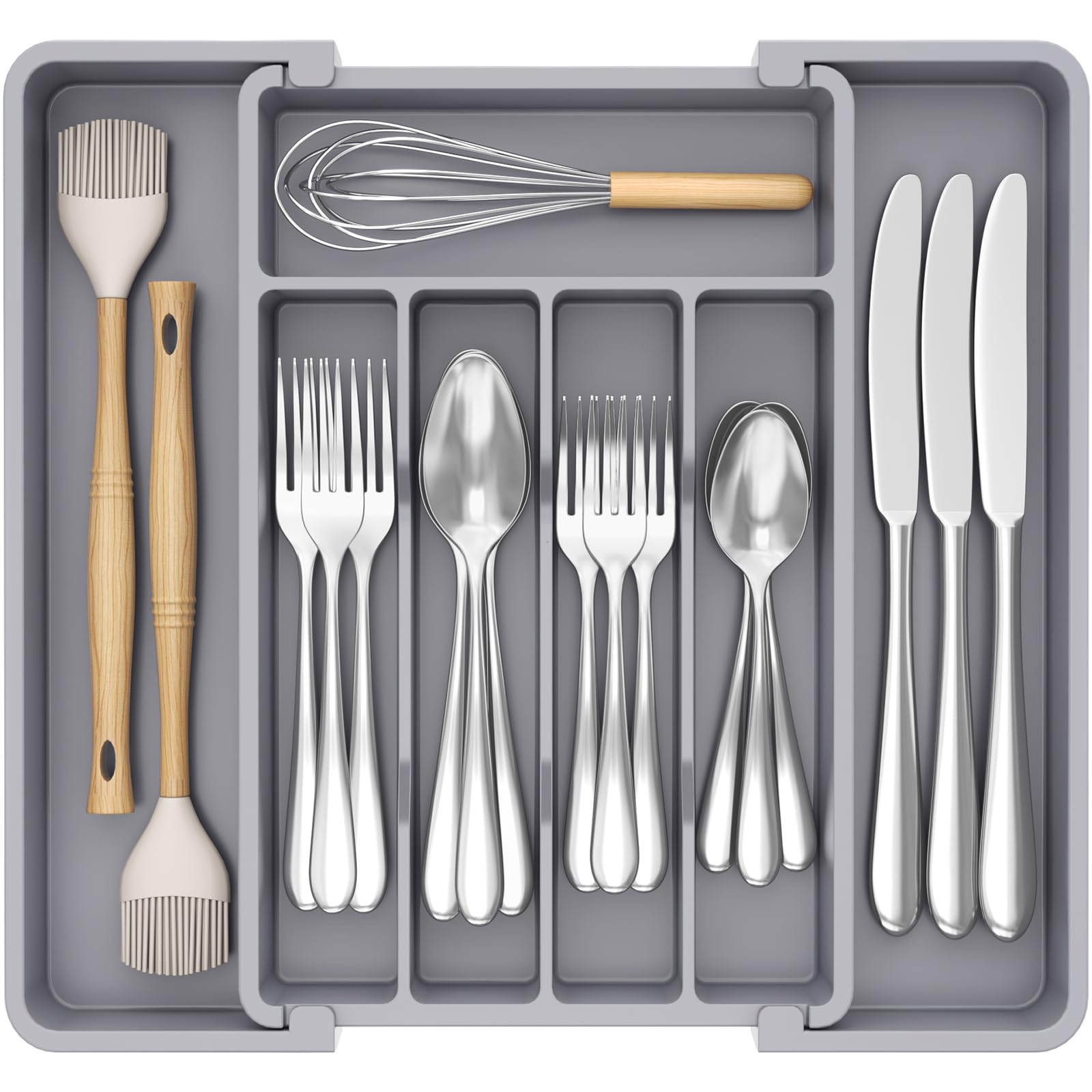 Lifewit Silverware Drawer Organizer Expandable Utensil Tray for Kitchen BPA Free Flatware and Cutlery Holder Adjustable Plastic Storage