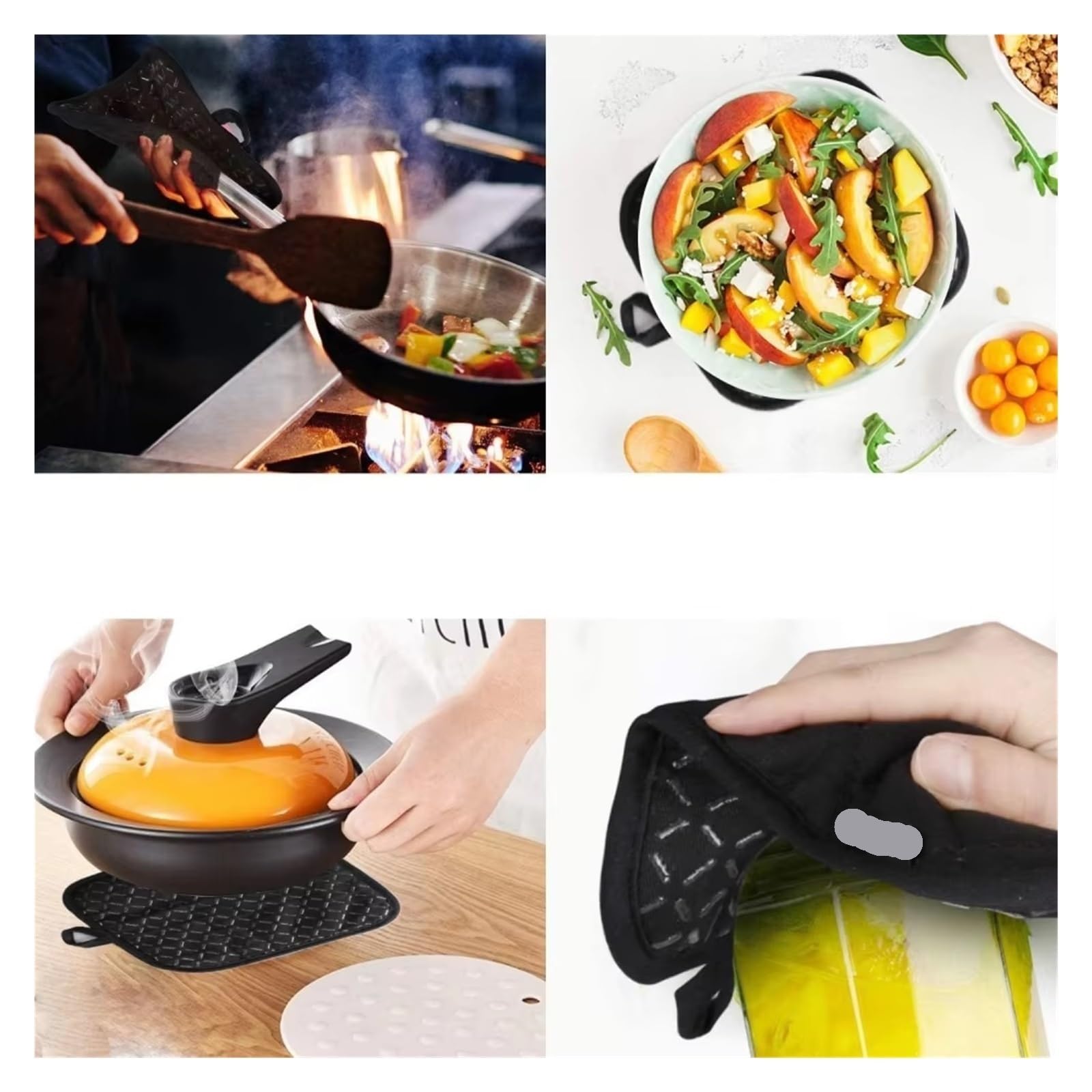 Genérico Guantes de Horno de algodón y Silicona, Guantes Antideslizantes