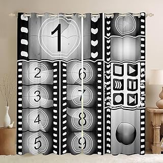Erosebridal Movie Theme Curtains & Drapes Grunge Countdown Screen Curtains,Vintage Film Clapper Blackout Curtains Cinema Scenes Home Theater Decor Window Curtains 84