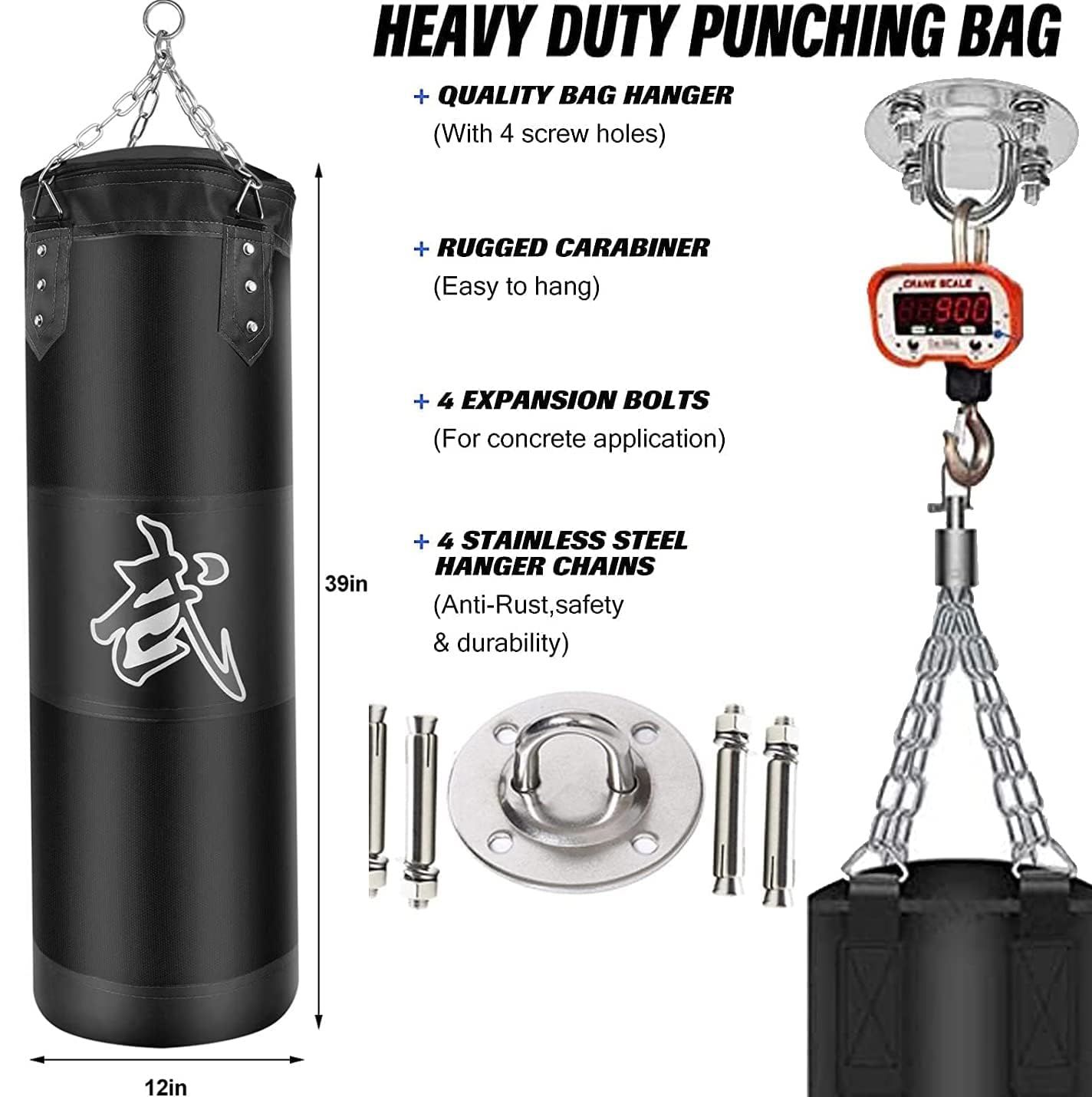 Set di sacchi da boxe da appendere, non riempiti, pesanti sacco boxe per adulti e bambini, set da boxe con fasce per le mani, ganci per sacco da boxe, per MMA, Muay Thai, Karate, Taekwondo
