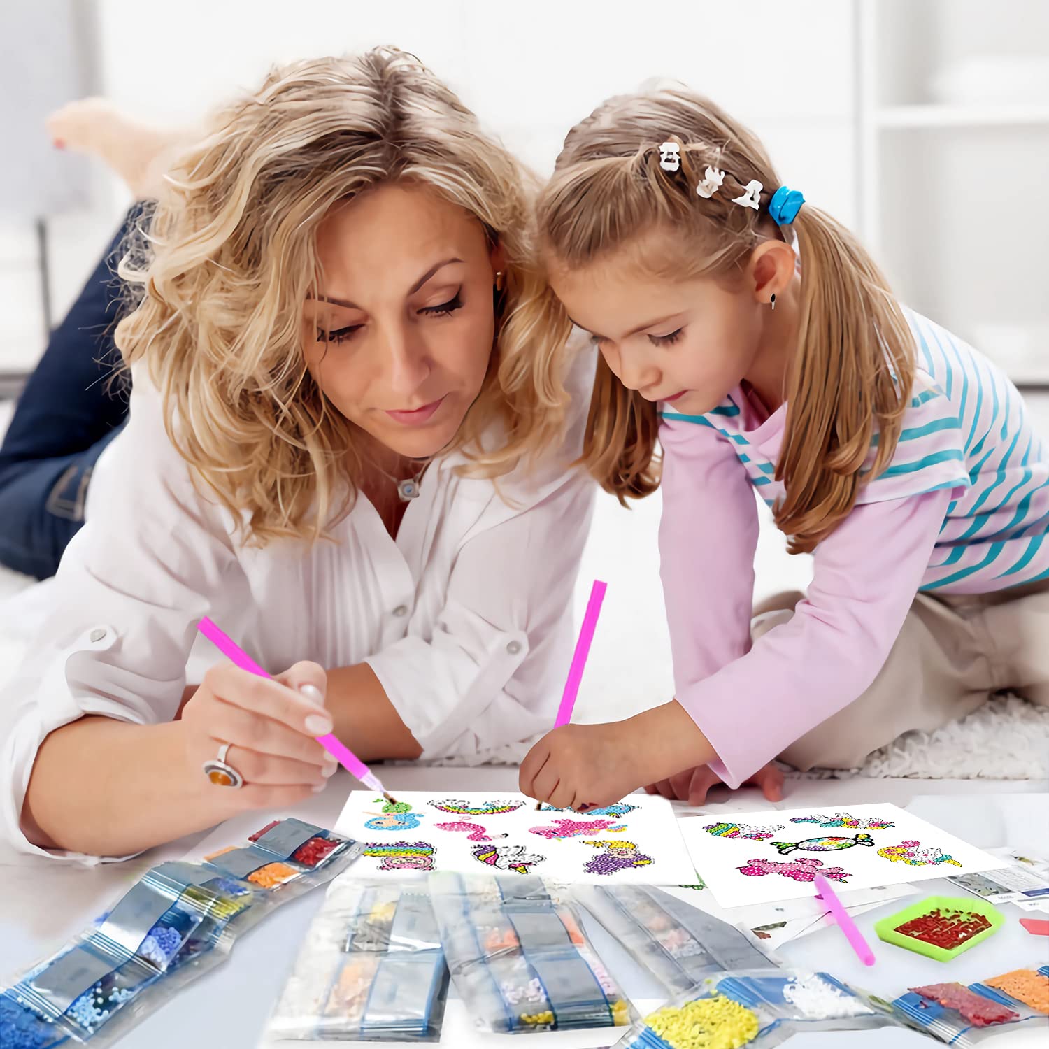 Diamentowe Naklejki do Malowania, CAYUDEN 20 szt. Jednorożec Diamond Painting Stickers Dzieci 5D DIY Diamentowe Naklejki Dzieci Dziewczyny Syrenka Zestaw do Malowania Diamentami Króliczki dla Dzieci