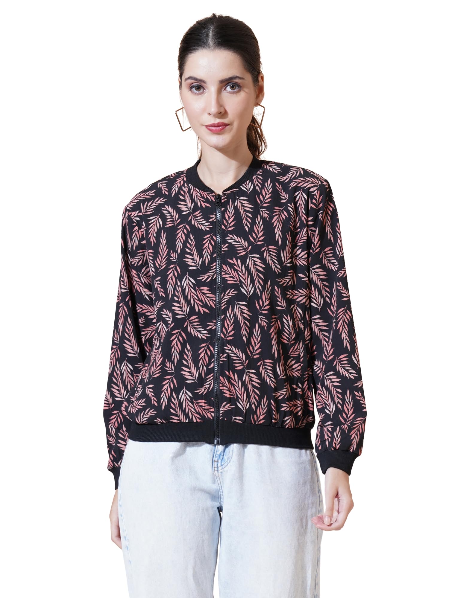 9 impression Women's Printed Bomber Jackets | Full Zipper Regular Jacket | Casual Sweatshirt | Oversized Jackets for Women | Outdoor Office Wear Winter Jackets-picture-24