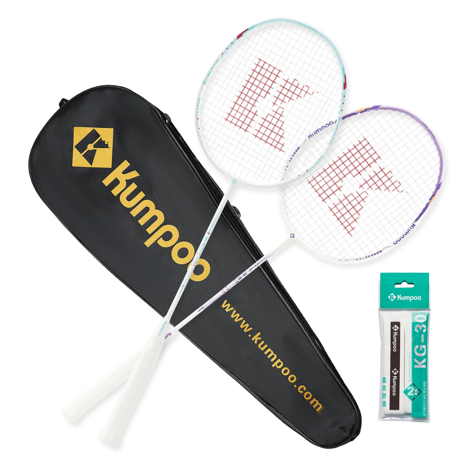 KUMPOO Badminton Set of 2 Rackets with Overgrips and Bag
