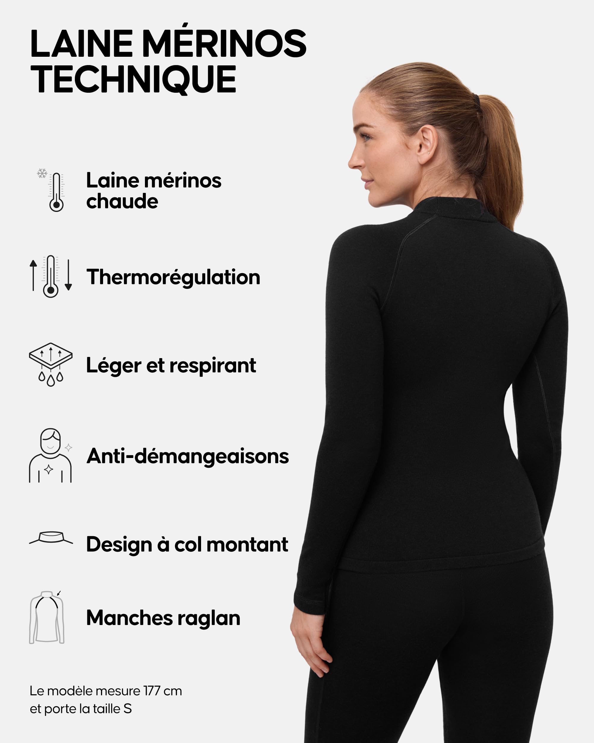 DANISH ENDURANCE Ensemble Thermique Mérinos Femme, 250 g/m², Isolant | Ensemble Thermique en Laine Mérinos, 250 g/m², Isolant et Résistant aux Odeurs, pour Ski, Randonnée et Froid Extrême