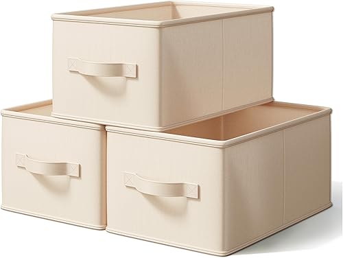 Miniatura 10 de Paquete de 3 contenedores medianos de tela para estantes, contenedores de almacenamiento de armario de 12.5 x 10 x 8 pulgadas, contenedores de