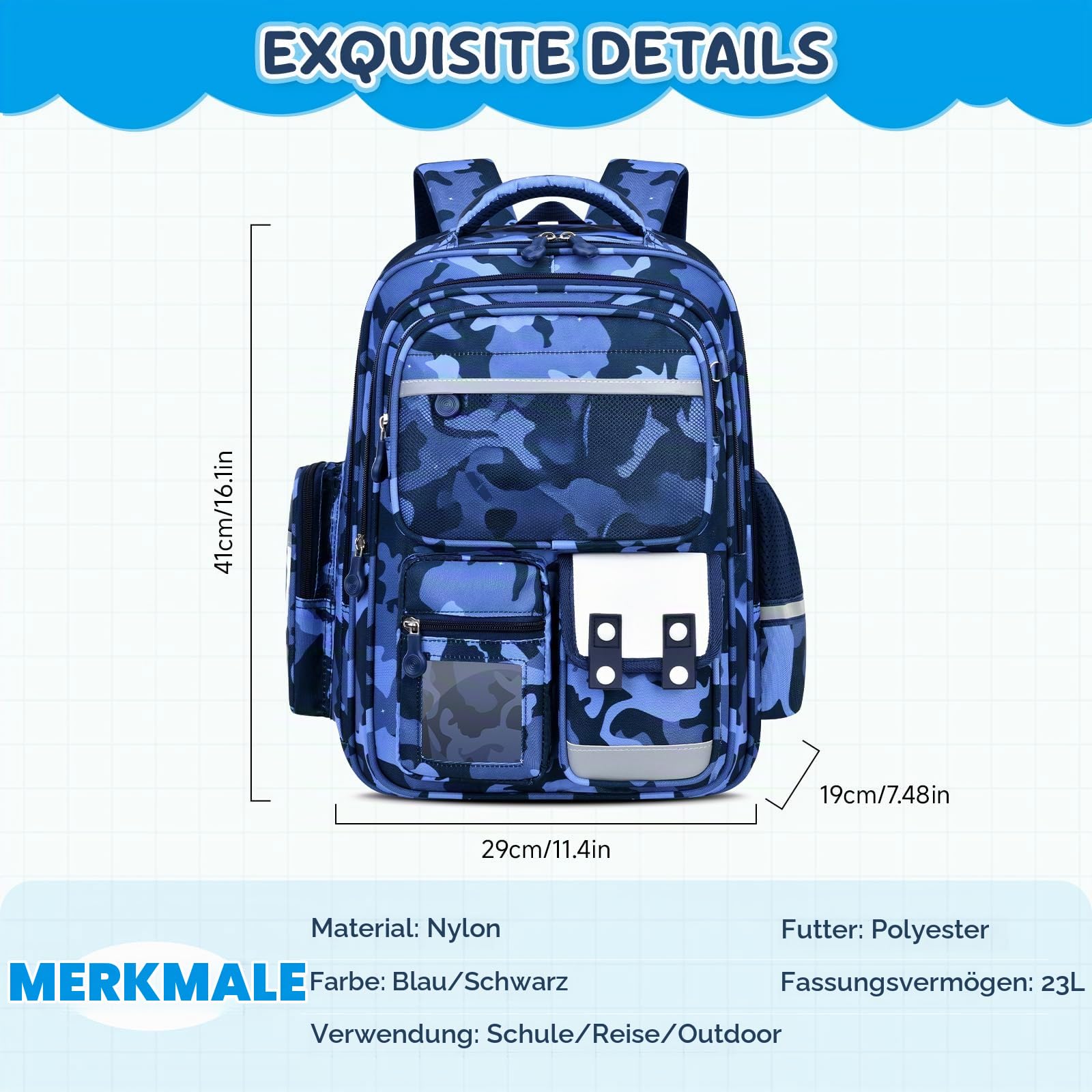 Amythe Schulrucksack Jungen 1-5 Klasse mit Reflektierend für Schul