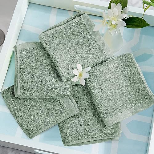 Miniatura 6 de Yoofoss - Juego de paños de toalla (bambú, 10 unidades, para baño, hotel, spa, cocina, paños de rostro de 10.0 x 10.0in), color verde