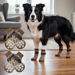 4 meias antiderrapantes para cães - botas de cachorro para evitar lamber patas, sapatos antiderrapantes para cães ao ar livre, ótimo para proteção de patas de cães