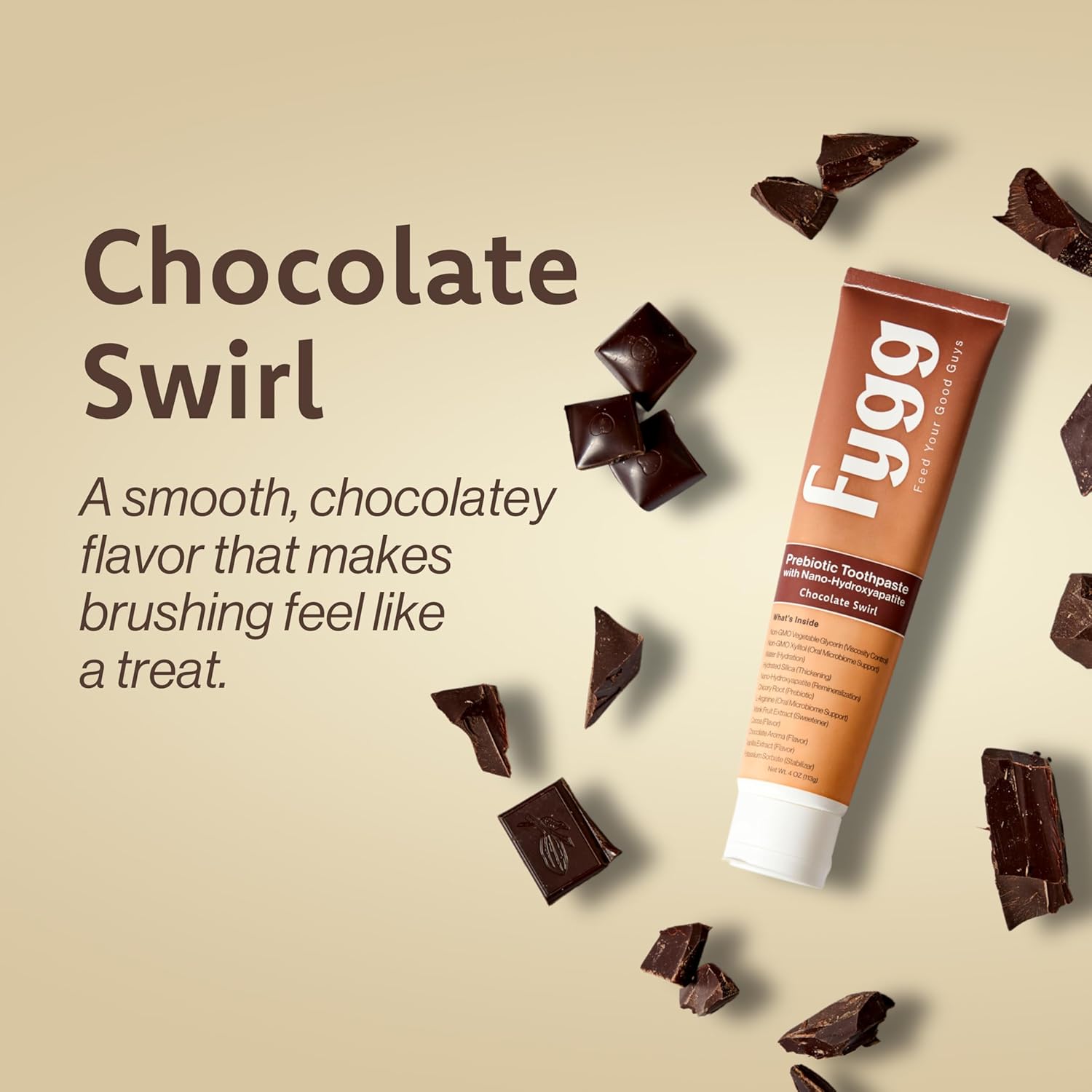 Fygg Nano Hydroxyapatite Toothpaste with Prebiotics | Fluoride & SLS Free with Hydroxyapatite | Remineralizing nHA Tooth Paste for Sensitive Teeth | Chocolate Swirl, 4 Oz - Image 3