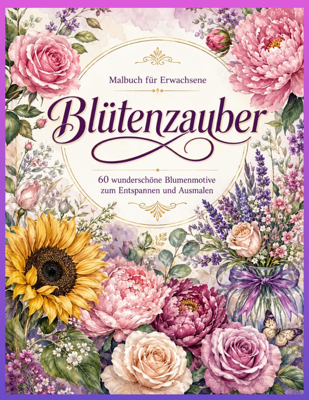 Blütenzauber: Das grosse Malbuch für Erwachsene: 60 wunderschöne Blumenmotive zum Entspannen, Abschalten und kreativen Ausmalen