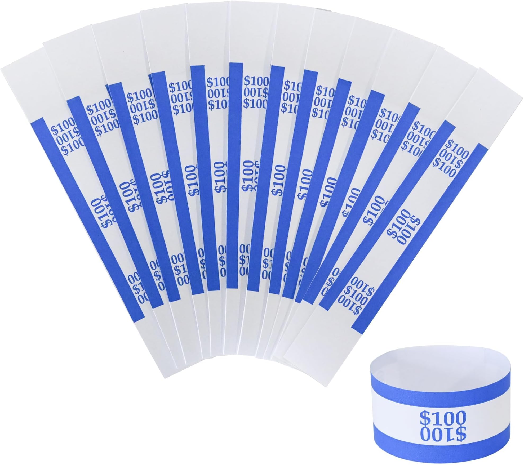 Currency Straps รขโฌโ Bill Wrappers, Money Bands to Organize Bills, ABA Standard Colors, Self-Adhesive, 7.5 x 1.15 Inches (Blue$100-100pcs)