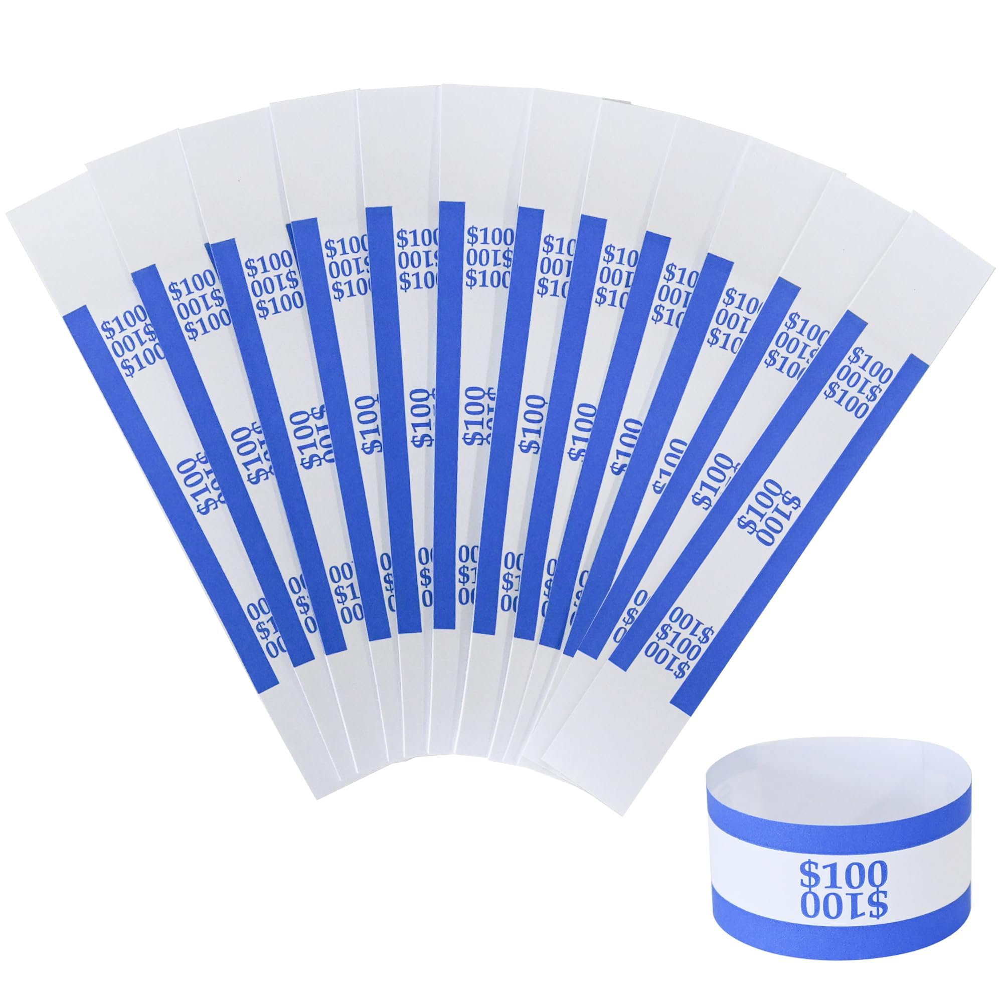 Currency Straps â€“ Bill Wrappers, Money Bands to Organize Bills, ABA Standard Colors, Self-Adhesive, 7.5 x 1.15 Inches (Blue$100-100pcs)