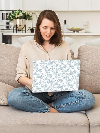 Seorsok Compatible with MacBook Air 13 Inch Case 2022 2021 2020-2018 Release A1932 A2179 M1 A2337 Touch ID,Elegant Sage Blue Flower Plastic Hard Shell Case with Keyboard Cover,Blooming Floral
