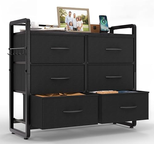 HOKEEPER Commode à 6 tiroirs avec revêtement en tissu